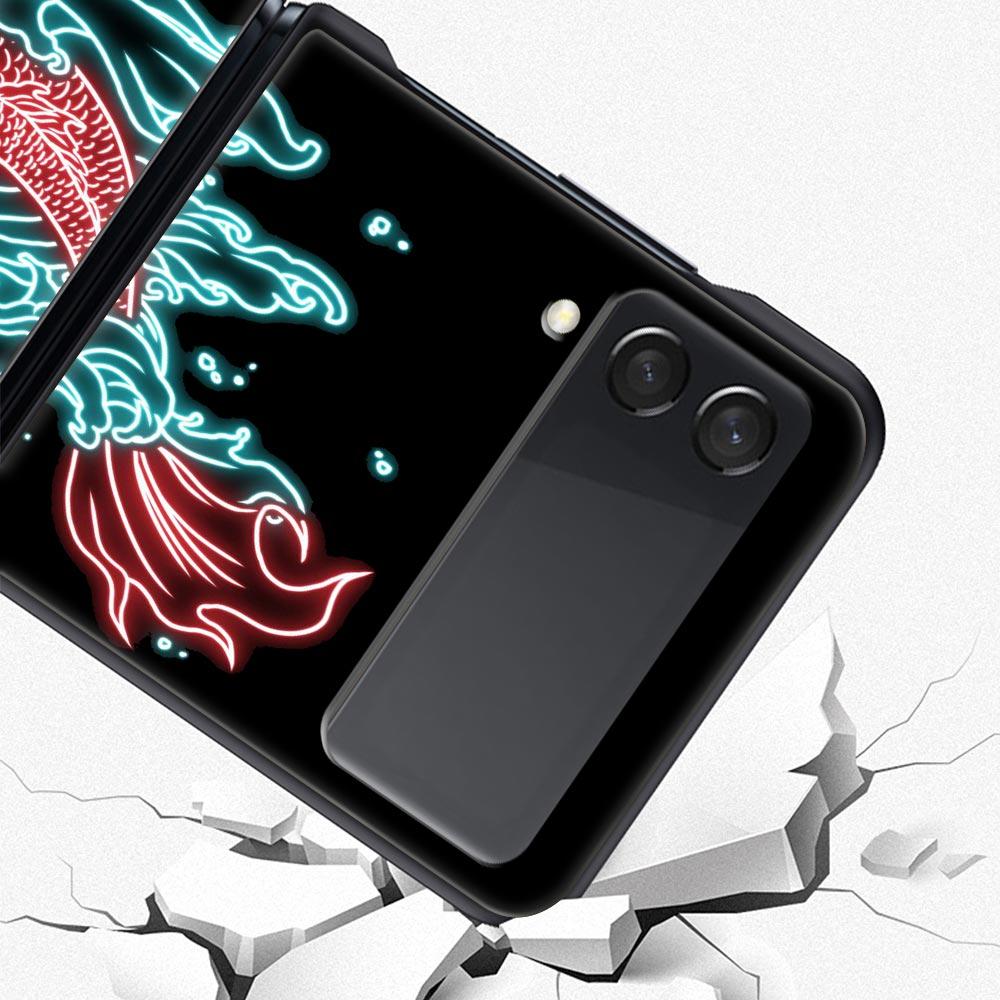 Phone Case for Samsung Galaxy Z Flip 3 4 5 Folding Mobile Shell Hard PC Fundas Capa Protect Cover Flamingo Neon Flower Wave Art