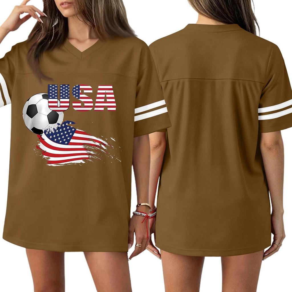 Women's Casual & Stylish V-Neck Sports — Print Short-Sleeve Athletic T-Shirt Top