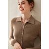 Women's Striped Polo Collar Cashmere Knit Cardigan Sweater for Autumn and Winter