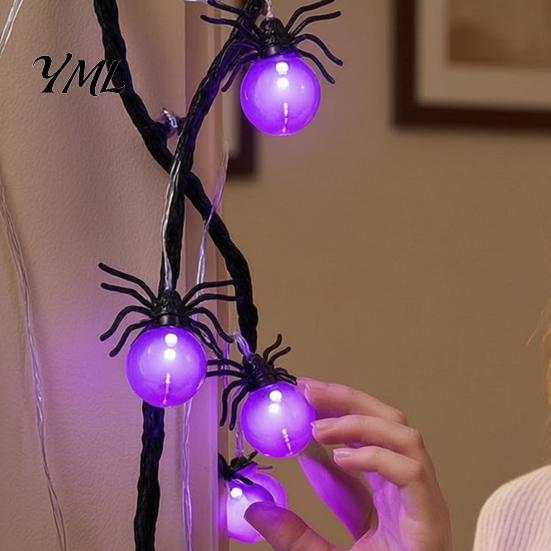 Indoor Outdoor Haunted House Decorations 10/20FT Halloween String Light, Battery Powered Purple LED Large Spider/Bat Garland, Spooky Small Spider