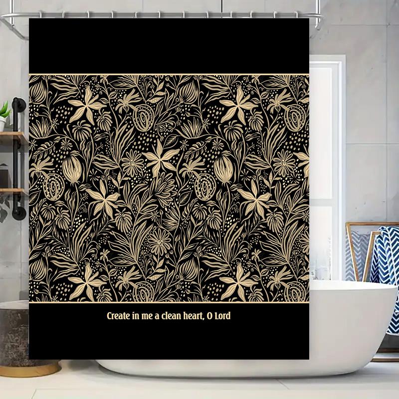 

Black Floral Shower Curtain With Golden Design Bathroom Decor For Home Decoration Creative Text Wall Hanging Art Waterproof Fabr W60H190(CM)-1 Pcs