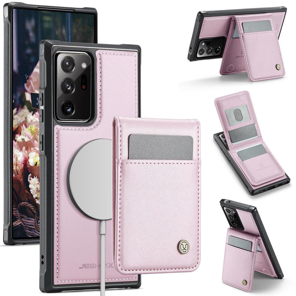 For Samsung Galaxy Note20 Ultra Leather Back Cover Compatible with MagSafe JEEHOOD J06 Phone Case with Card Bag RFID Blocking