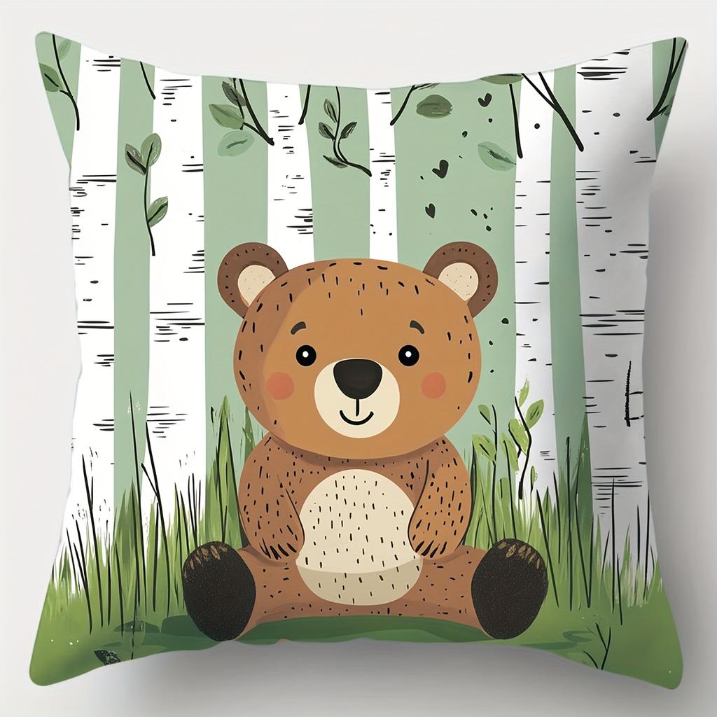 4-piece printed pillowcase set. Cartoon forest animal pattern, suitable for room decoration, living room and sofa decoration