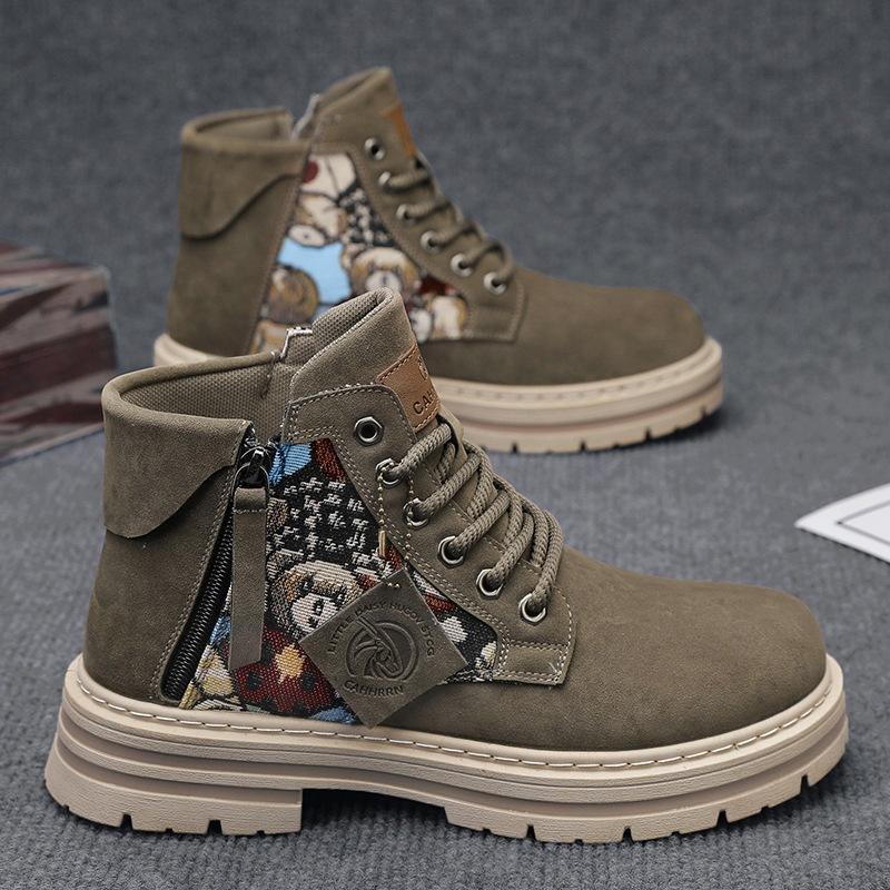 

Мужские ботинки на молнии сбоку 2024 Осень и Зима Высокие Берцы Ботинки Мартина с большой головой Мужские Ботинки в Британском стиле Инструментальные Локомотивные Мужские Для улицы 44