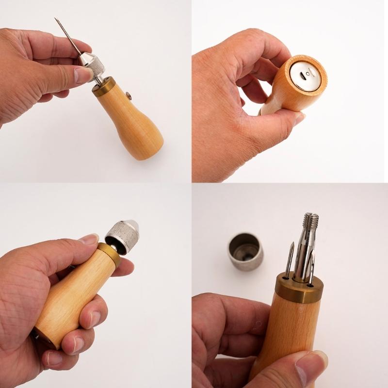 Leather Sewing Awls Tool Set Including Straight/Curved Needle Tip, Sewing Thread & Screwdriver, for Leather Craft Repair