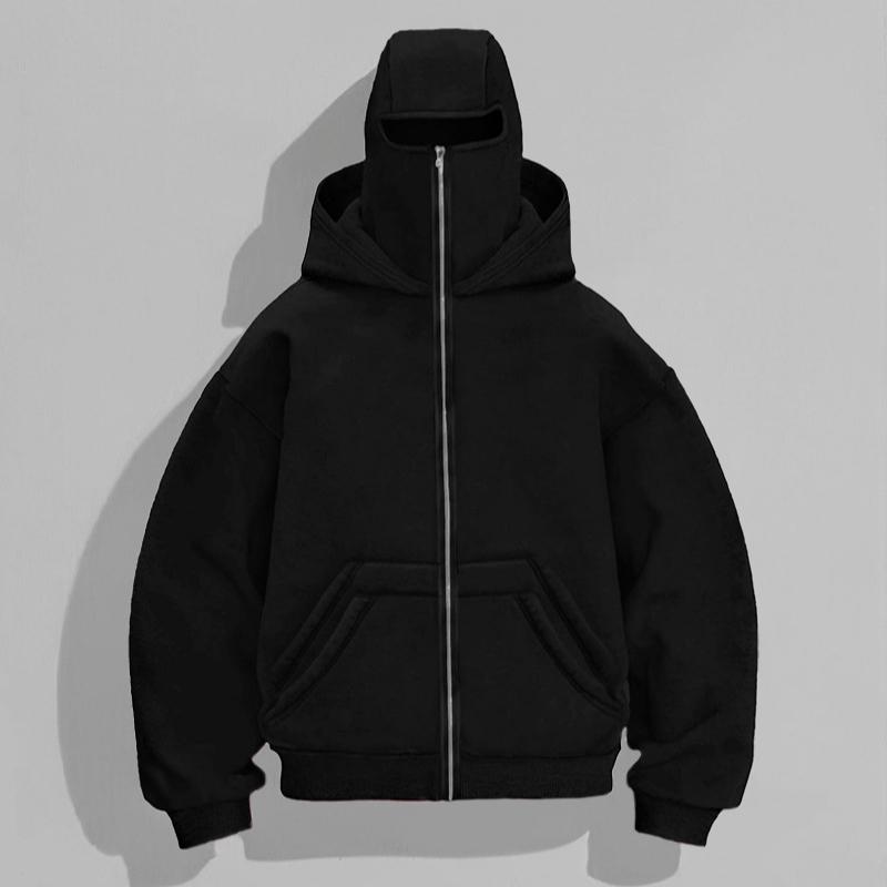 European and American style autumn and winter casual fashion men's and women's double hat and double pocket design with printed hoodie