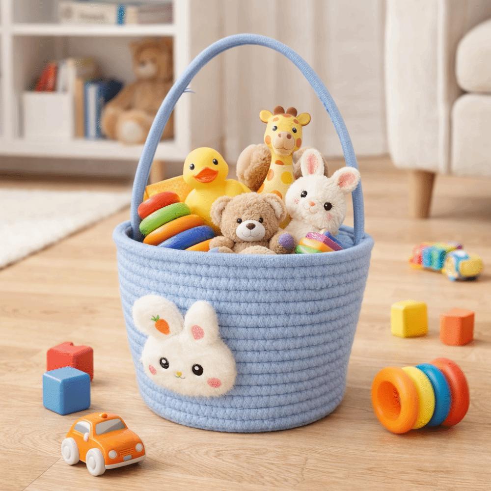 Hand-Woven Easter Gift Basket Cotton Thread Gift Storage Basket Handheld Woven Basket  Gift Giving