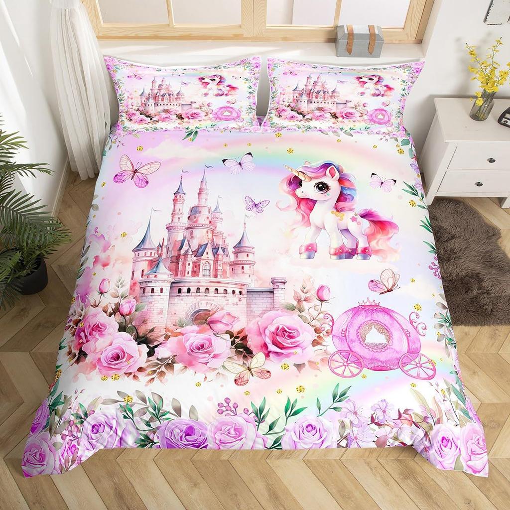 Dream Cartoon Princess Three-Piece Quilt Cover 3D Digital Printing Bedding Set Bed Cover