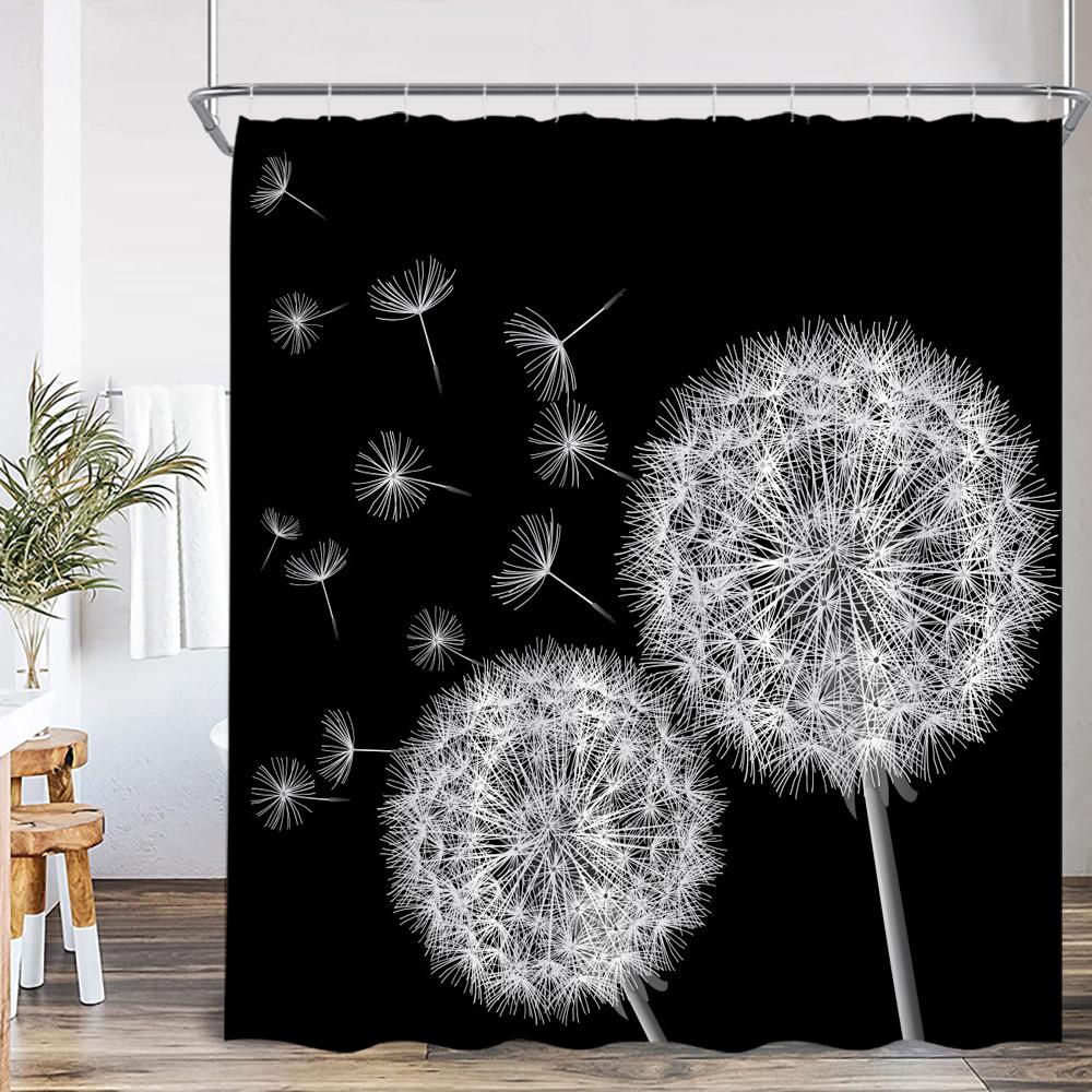 Blumen-Duschvorhang Bunter Blume Gänseblümchen Löwenzahn Mohnblume Blatt Kraut Pflanze Badezimmer-Dekor Ölgemälde Duschvorhang