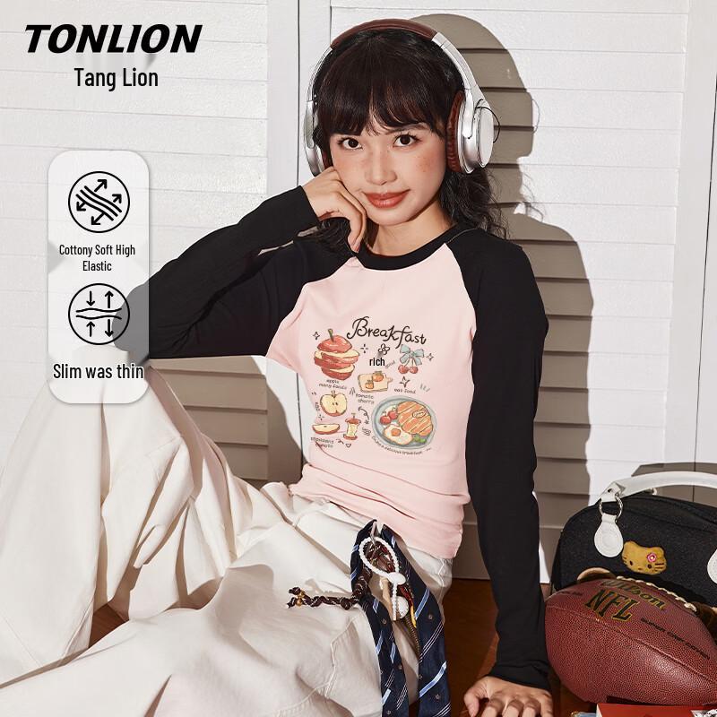 TonLion Women s Long Sleeve Cotton Blend Slim Fit Crop Top S
