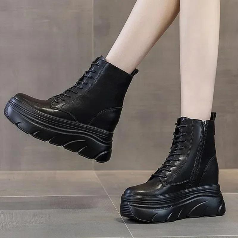 

Women White Ankle Boots Increase Height Thick Sole Winter Outdoor Leisure Shoes For Girls Spring Autumn Motorcycle Booties Mujer 39 чёрный
