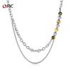 Personalisierte Modische Einfache Edelstahl Doppelstrang Kette Spleiß Tigerauge Stein Halskette Großhandel Herren Accessoires