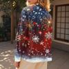 Women's Fashionable Button Collar Long-sleeved Christmas Print Pullover Top