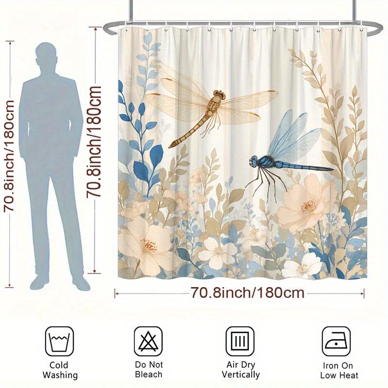 Whimsical Dragonfly and Floral Fusion Shower Curtain - Artistic Bath Decor, Perfect for Those Who Love Nature-Inspired