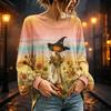 Women's Round Neck Long Sleeve Halloween Print Blouse Top for Party Wear