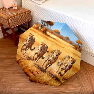 1 PC Automatic Folding Umbrella - Golden Leopard Pattern, Portable & Foldable Design with 8 Ribs, Christmas Birthday Gifts