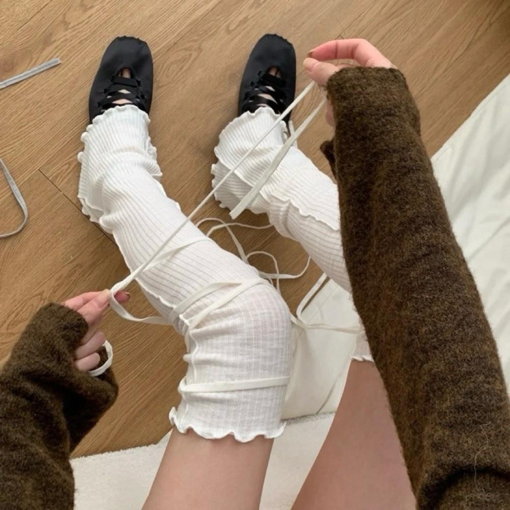 Stringy Selvedge Balletcore Leg Warmers Strappy Boots Cover Y2K Loose Socks Foot Cover  Women