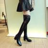 Women's High-heeled Boots Autumn and Winter New Thick-heeled Large-size Lace Spliced Knee Boots