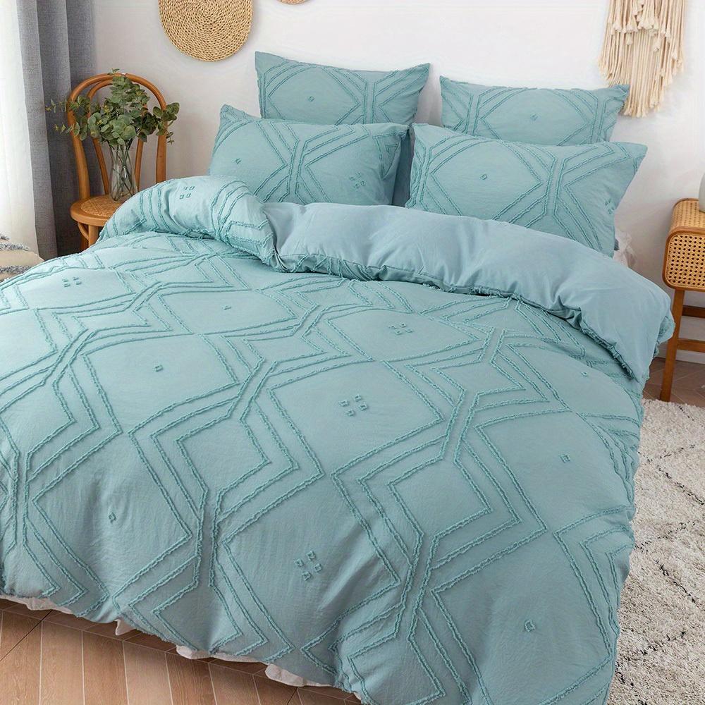 Bohemian Grid Tufted Duvet Cover Set All Season Comfortable Soft Comforter Cover Solid Geometric Texture Bedding Set for Bedroom