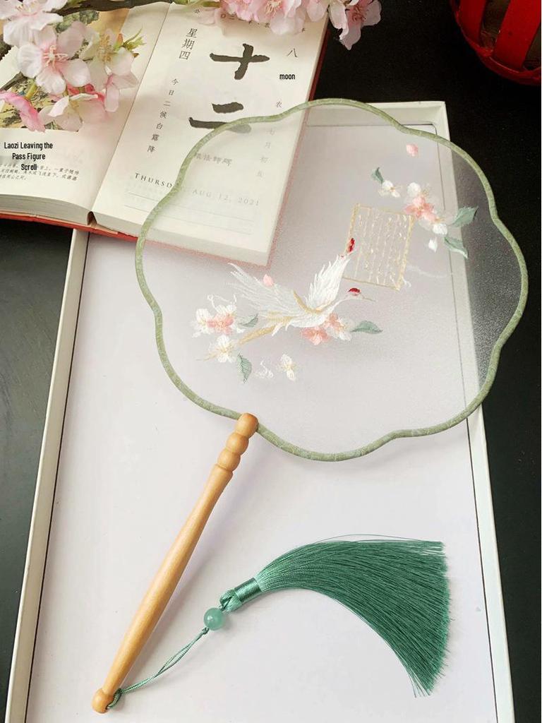 Ancient Style Chinese Embroidered Round Fan for Hanfu and Cheongsam