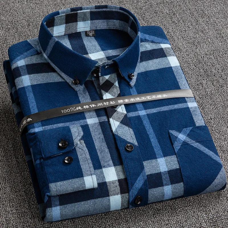 New Plaid Shirts for Male Plus Size Leisure Mens 100% Cotton Winter Warm Flannel Casual Checkered Over Size Shirt Long Sleeve