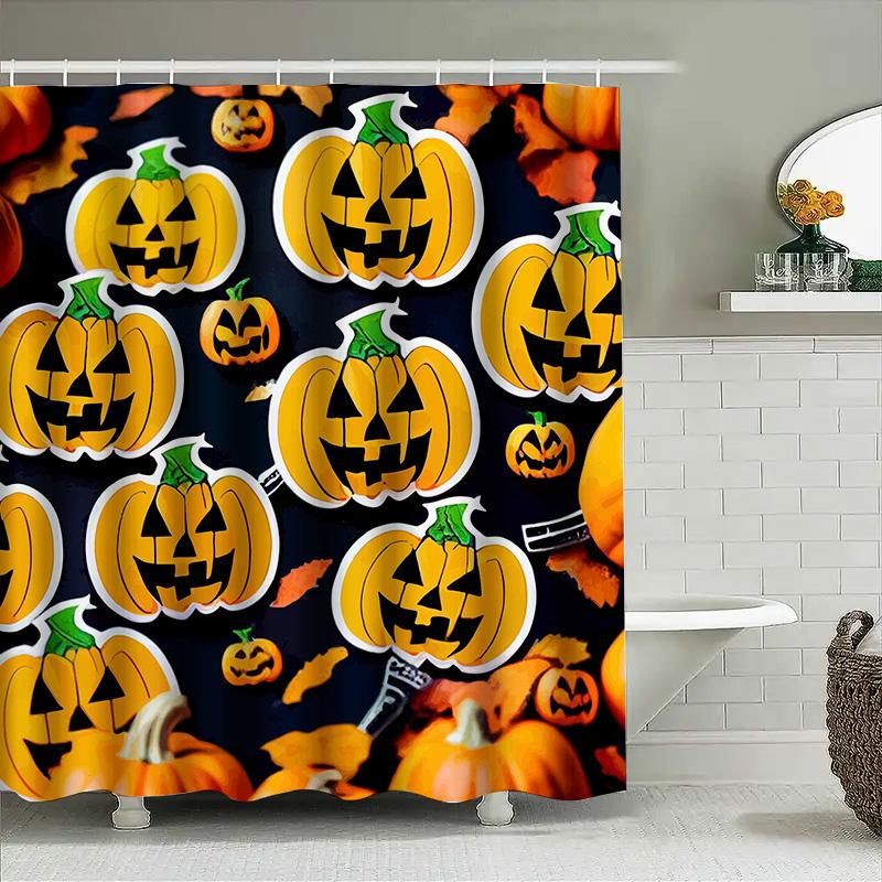 

Tuniu Halloween Pumpkin Shower Curtain Scary Spooky Orange Black Pattern Decor 90x180cm