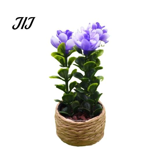 Mini Fake Flowers for Desk Artificial Plants with Vase, Small In Handwoven Seagrass Indoor Greenery Baskets, Realistic Faux Floral Arrangement