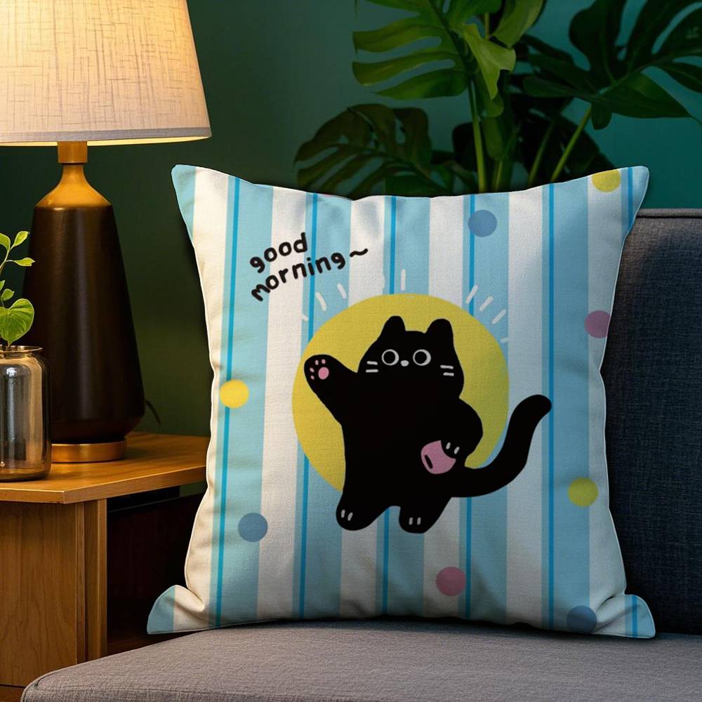 Kawaii Cute Cat Pillow Case Plush Fabric Soft Double Sided Print Home Sofa High Quality Cushion Cover Throw