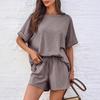 Conjunto Deportivo Casual Transpirable Holgado de Dos Piezas para Mujer Camiseta de Manga Corta y Pantalones Cortos con Cordón