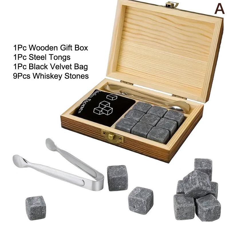 Father'S Day Gift For Men Whiskey Stones Set 8 Pcs Granite Ice Cubes+ 2 Pcs Cups For Whisky In Wooden Bottle Box Present For Dad