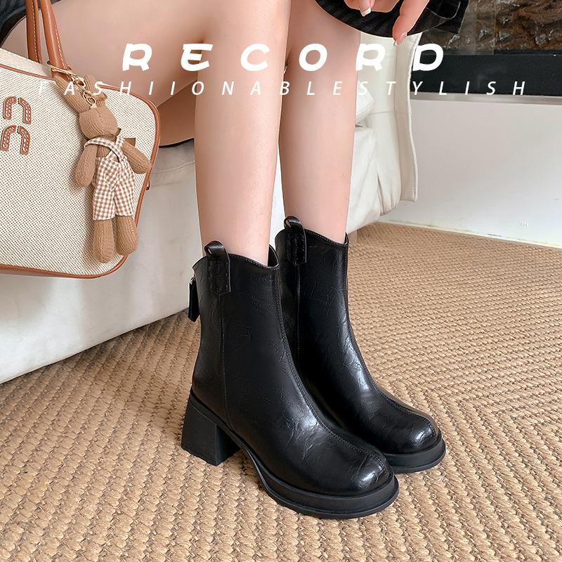 Martin Boots Women's Autumn and Winter New Retro Western Cowboy Boots Thick-soled British Thick High-heeled Short Boots