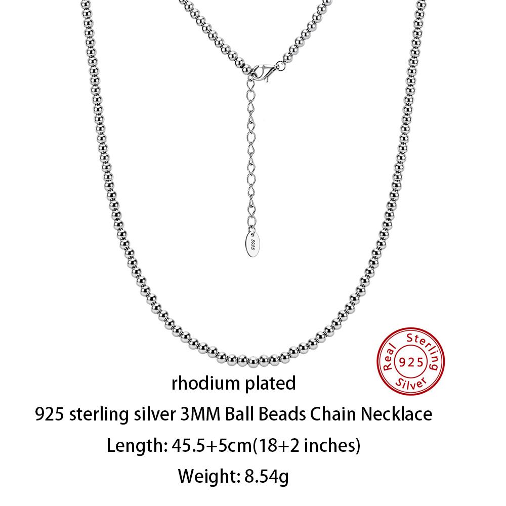 Effie Queen Trendy Silver 3mm Balls Beads Chain Choker Necklace Women Men Genuine 925 Sterling Silver Ball Beaded Collar SC95