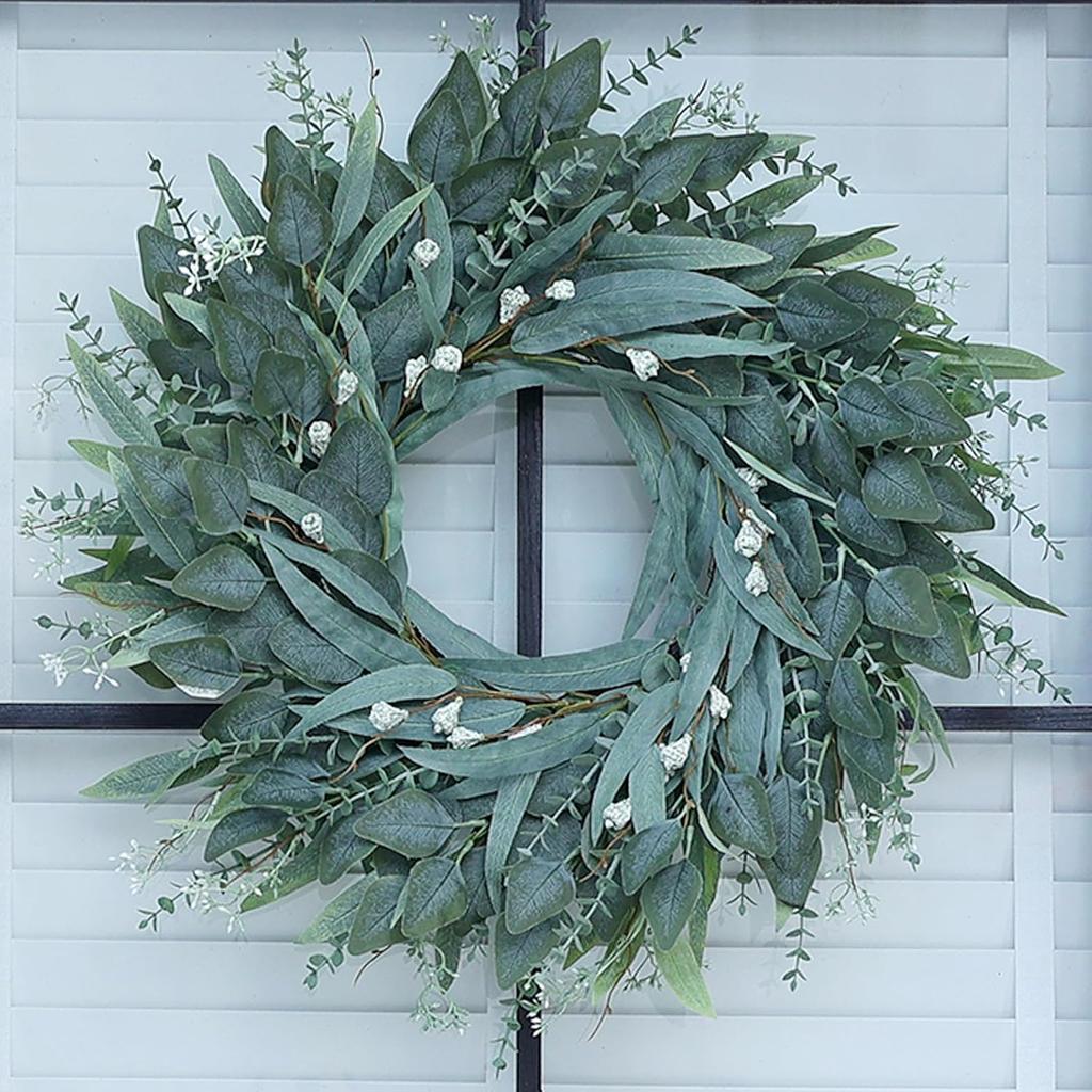 26" Eucalyptus Wreath for Front Door - Large Artificial Greenery Outdoor Wreath for Porch, Window,Farmhouse,Home,Holiday,Hanging Decor- Spring,