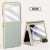 Electroplate Spring Hinged Plain Leather Tempered Glass Protect Case For Samsung Z Flip 6 5 Galaxy Z Flip6 5 All-inclusive Cover