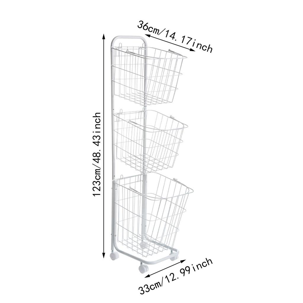 3 Tier Storage Cart with Wheels Metal Sorter Storage Trolley for Bathrooom