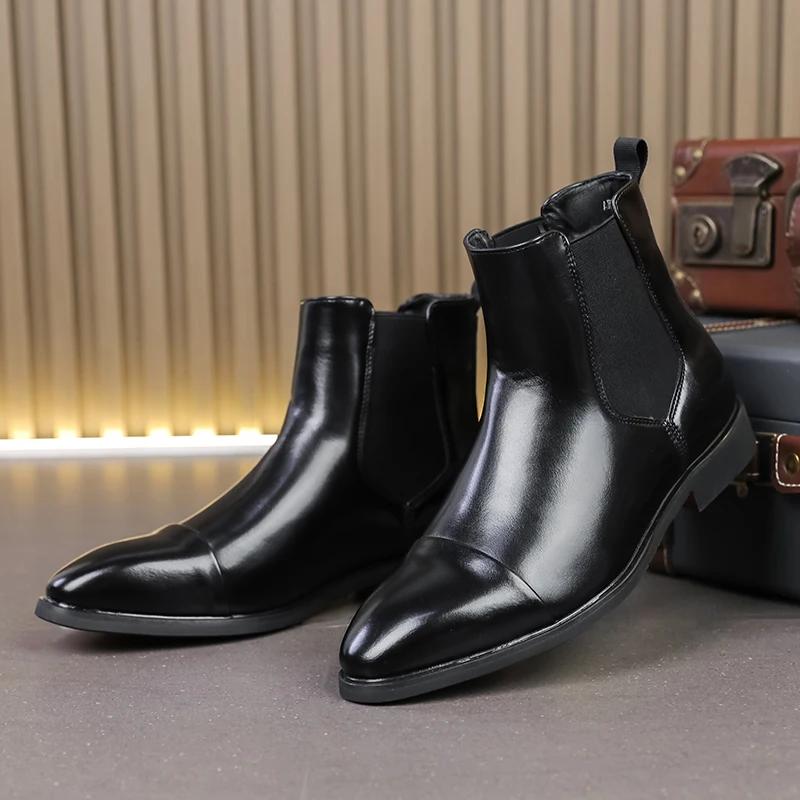 New Italy Men's Chelsea Boots Luxury Brand Formal Shoes Red Sole Square Dress Shoes Business Designer Ankle Boots for Men Boots