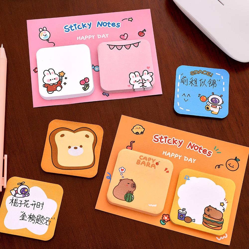 1Pcs Kawaii Cartoon Animal Sticky Notes Sticker 60Sheets Cute Rabbit Bear Capybara Astronaut Memo Pad School Office Stationery