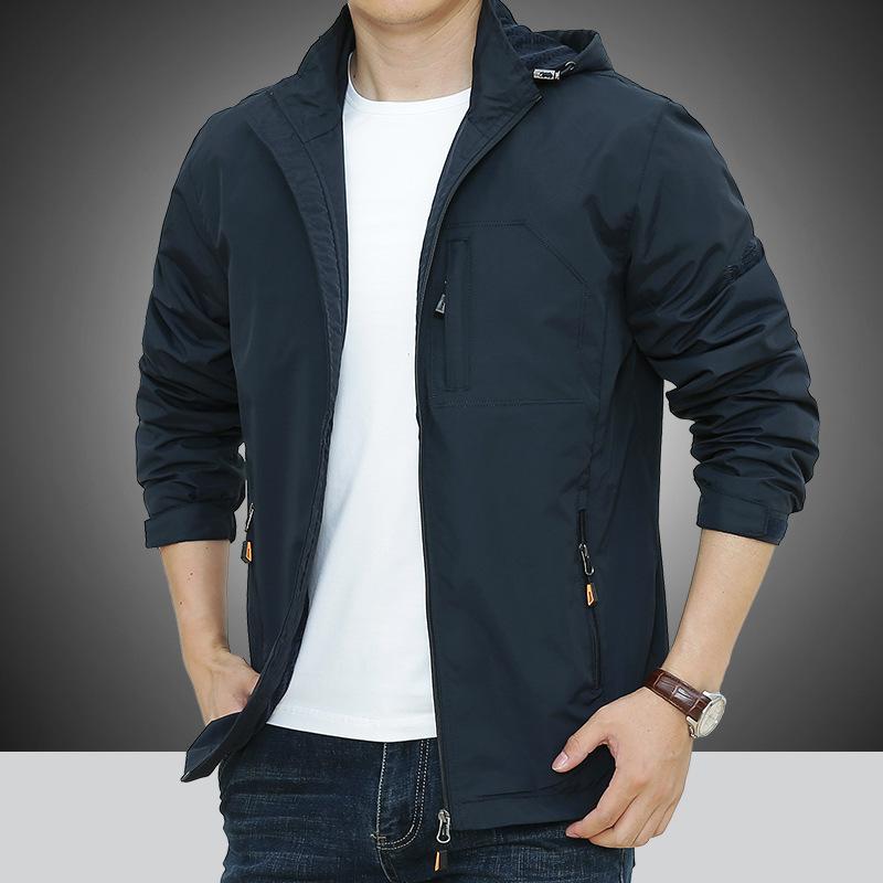 Jacket Men's Spring and Autumn Thin Fattened Jacket Casual Solid Color Outdoor Charge Top Fleece Plus Jacket