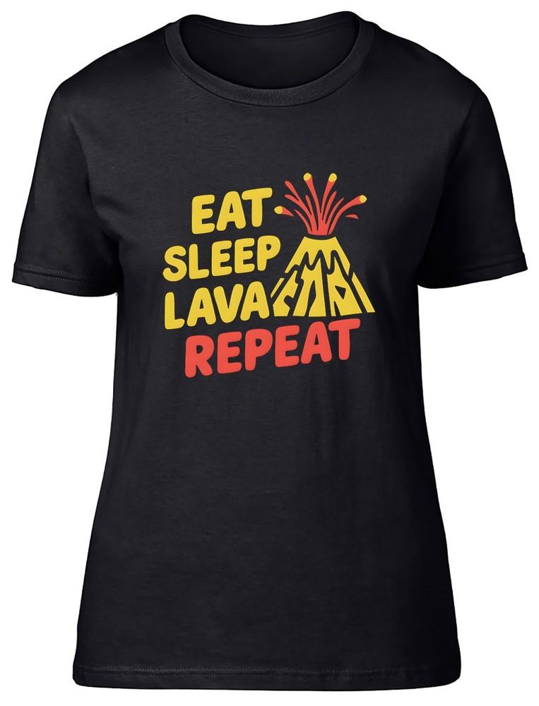 

Eat Sleep Lava Repeat Womens T-Shirt Funny Volcano Ladies Gift Tee S