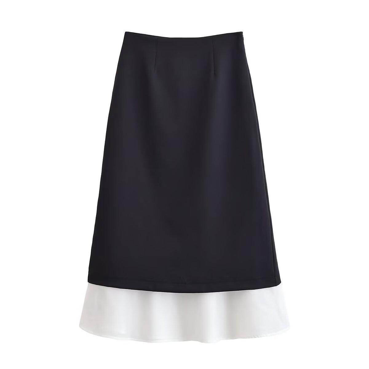 European-American Women s Autumn/Winter Black & White Splice Slim High-Waist Midi Skirt XS чёрный