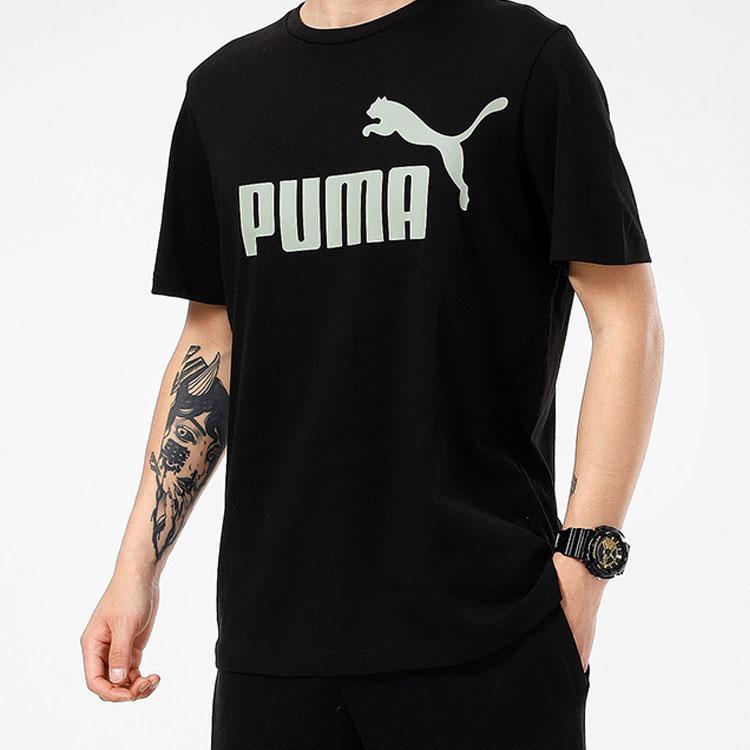 Puma Logo Print Crew Neck Short Sleeve T-Shirt Unisex Tops Black 847182-01
