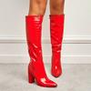 Fashion Charming Red Crocodile Pattern Leather Knee High Boots Women Fashion Pointed Toe Side Zip Designer Boot Sexy Party Stripper Shoe