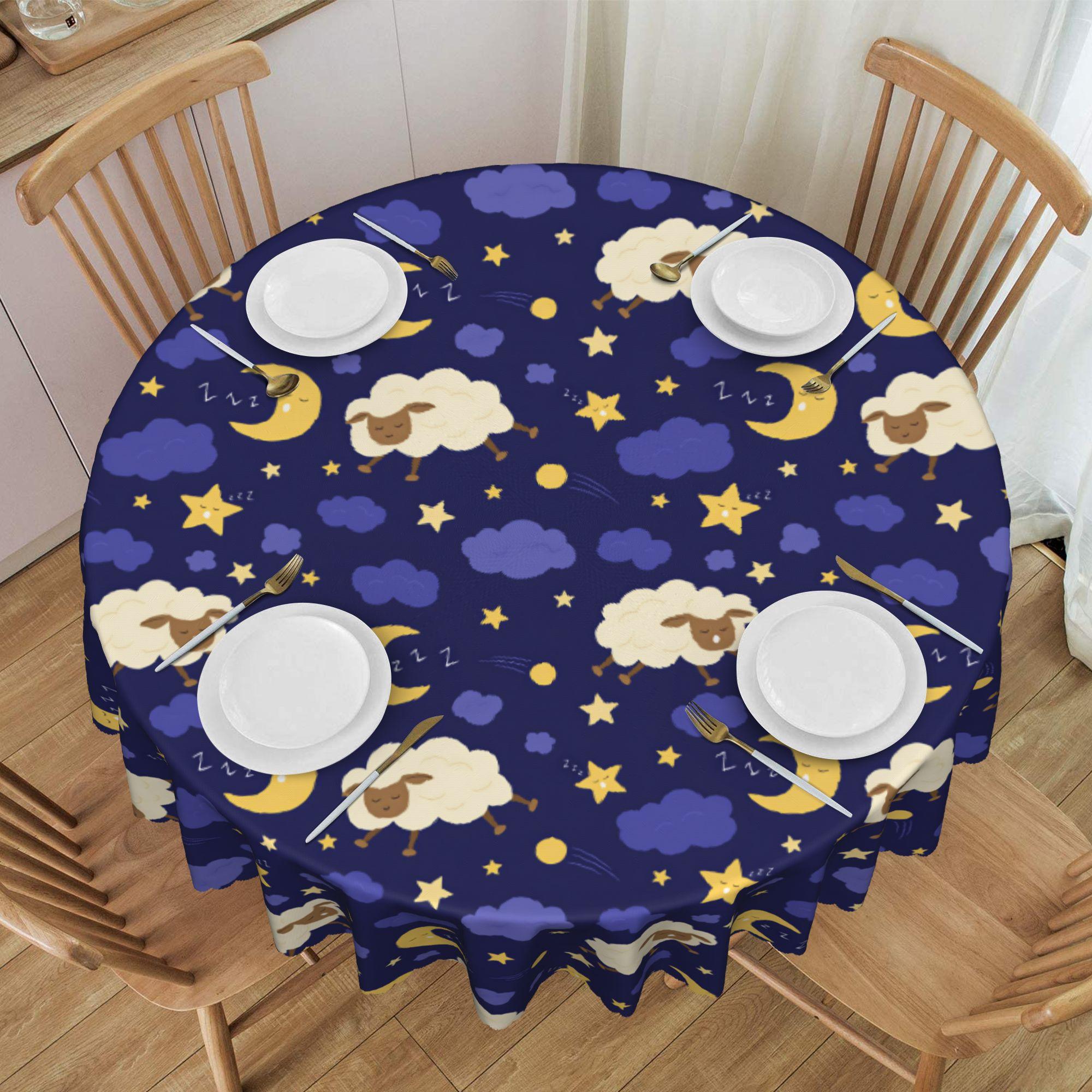 Runde wasserdichte süße Cartoon-Luxus-Tischdecke für hohen Tisch, Tischdecke für Picknick, 60 Zoll Tischdecke 60inch(152cm)