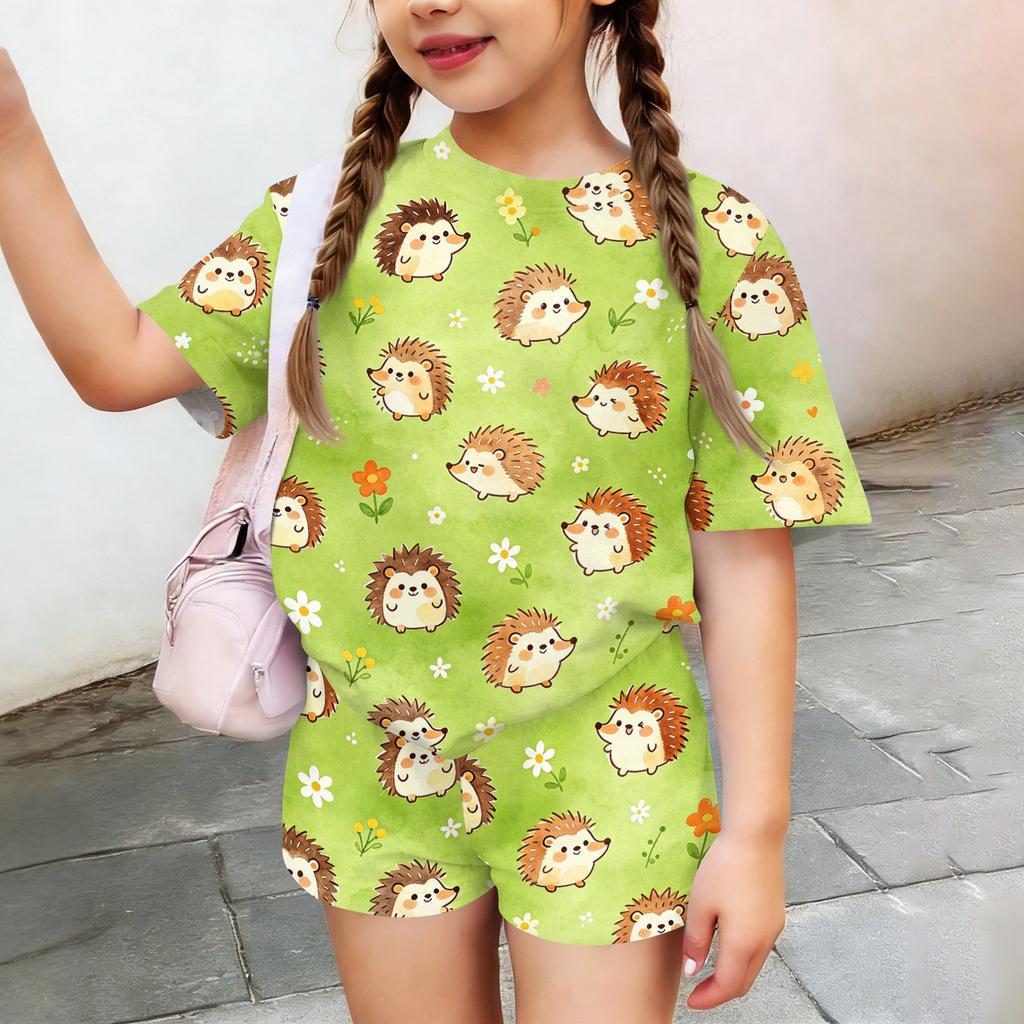 Kids Casual Short Sleeve Top and Shorts Set Animal Print Lightweight Comfortable Soft Fabric Summer Outfit for Boys and Girls
