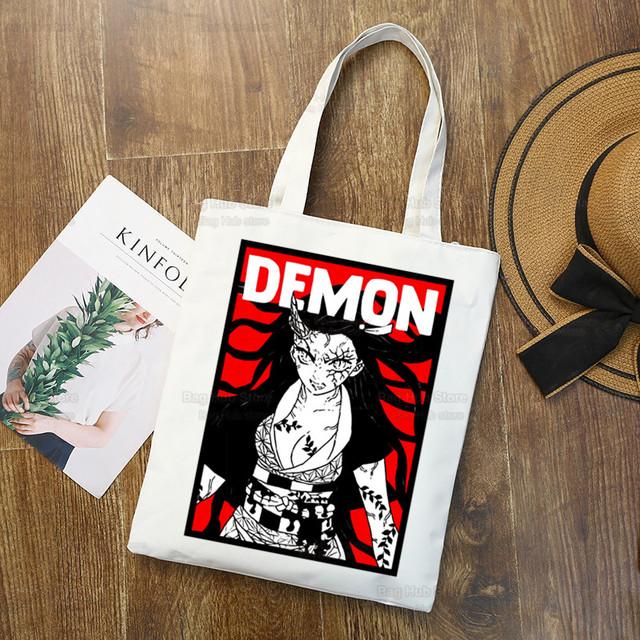 Geantă de pânză Tanjiro Nezuko Demon Slayer Harajuku Geantă de cumpărături Kimetsu No Yaiba Geantă de umăr originală pentru colegiu Utilizare zilnică