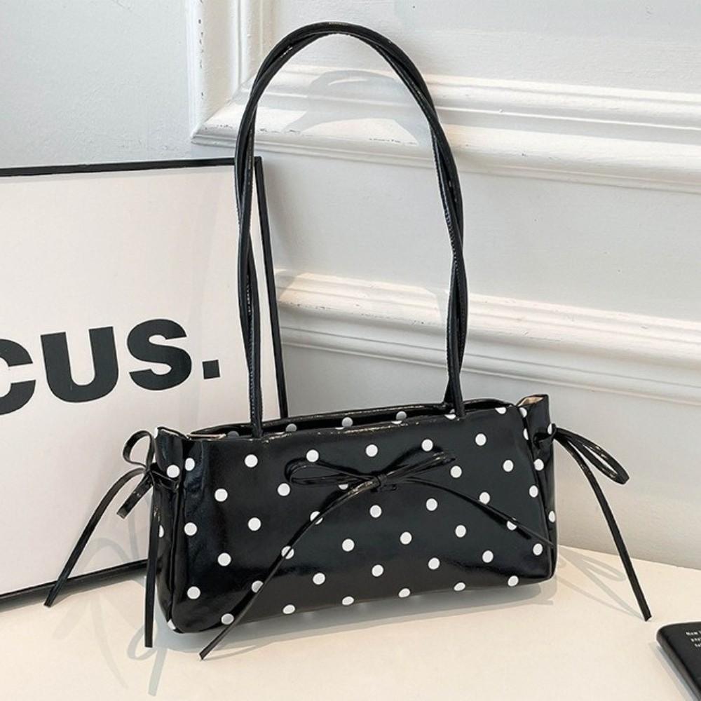 Glänzende PU-Schultertasche mit Schleife Elegante Schlanke Rechteckige Handtasche Gepunktete Unterarmtasche Reise