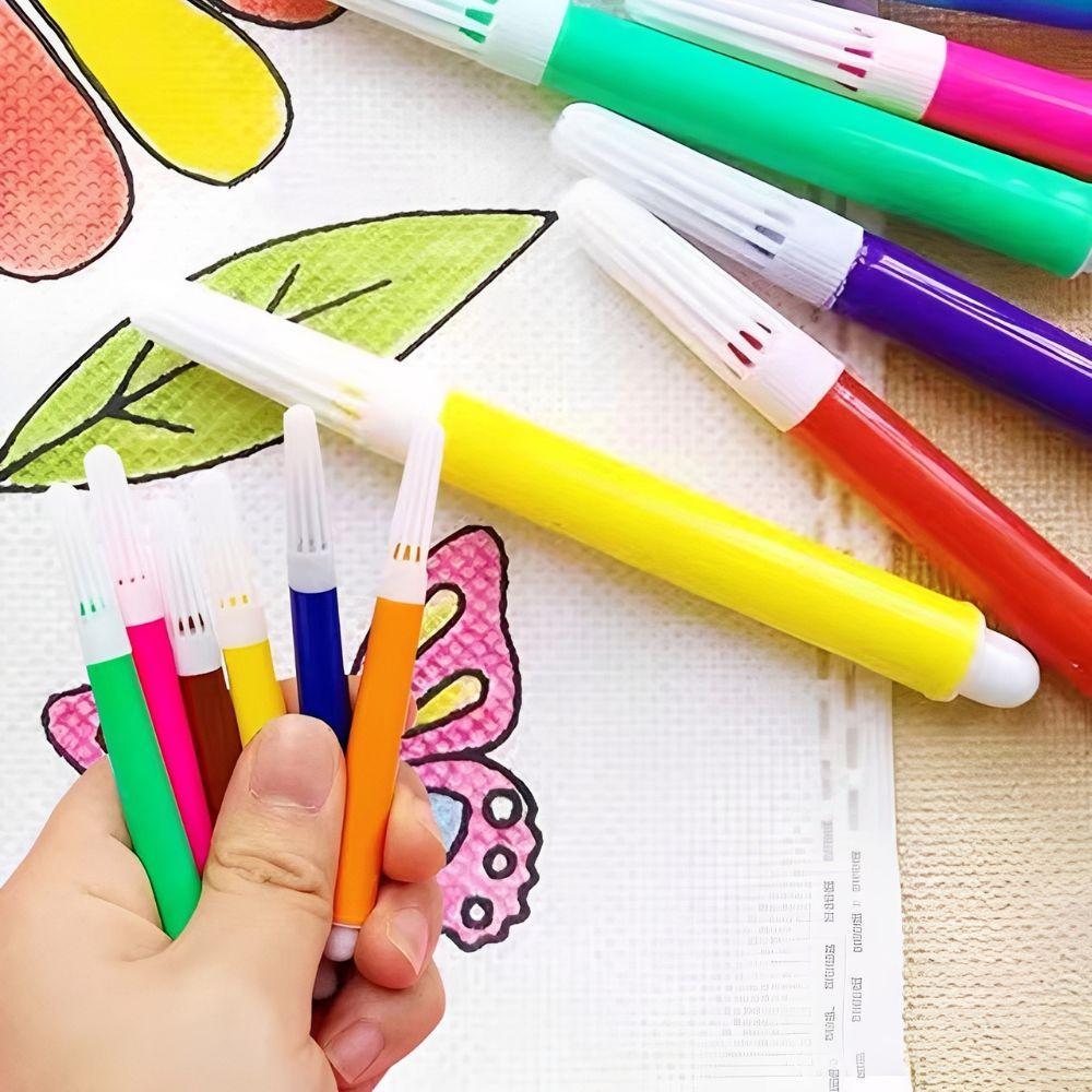 2/7 Packs 6 Colors Washable Coloring Pens Set, Easy Grip Art Markers, Non-Toxic Watercolor Drawing Pens for School Crafts YMY