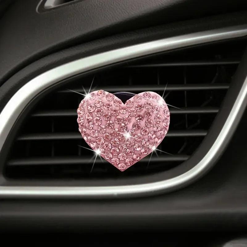 Sparkling Heart Rhinestone Car Decoration Cute Car Perfume Clip Aromatherapy Air Conditioning Car Accessories Supplies