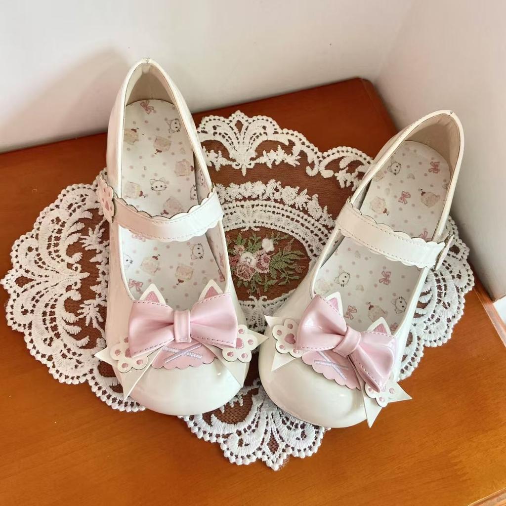 Japanese Style Cute Lolita Shoes Pink Bow Women's Mary Jane Shoes Size 35-40 Low Heel Pumps Sweet Zapatos De Mujer Comfortable