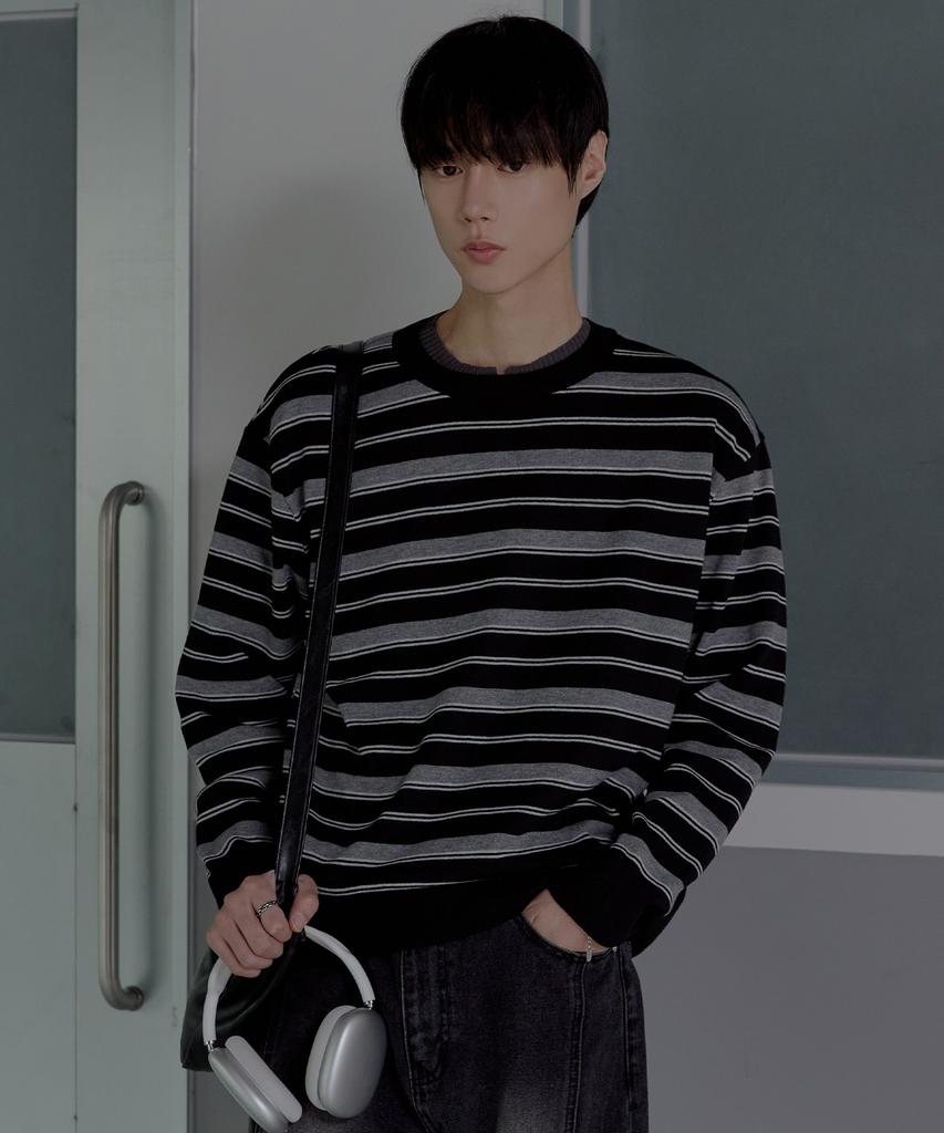 NODU Triple Stripe Semi-Crop Knit [Black]